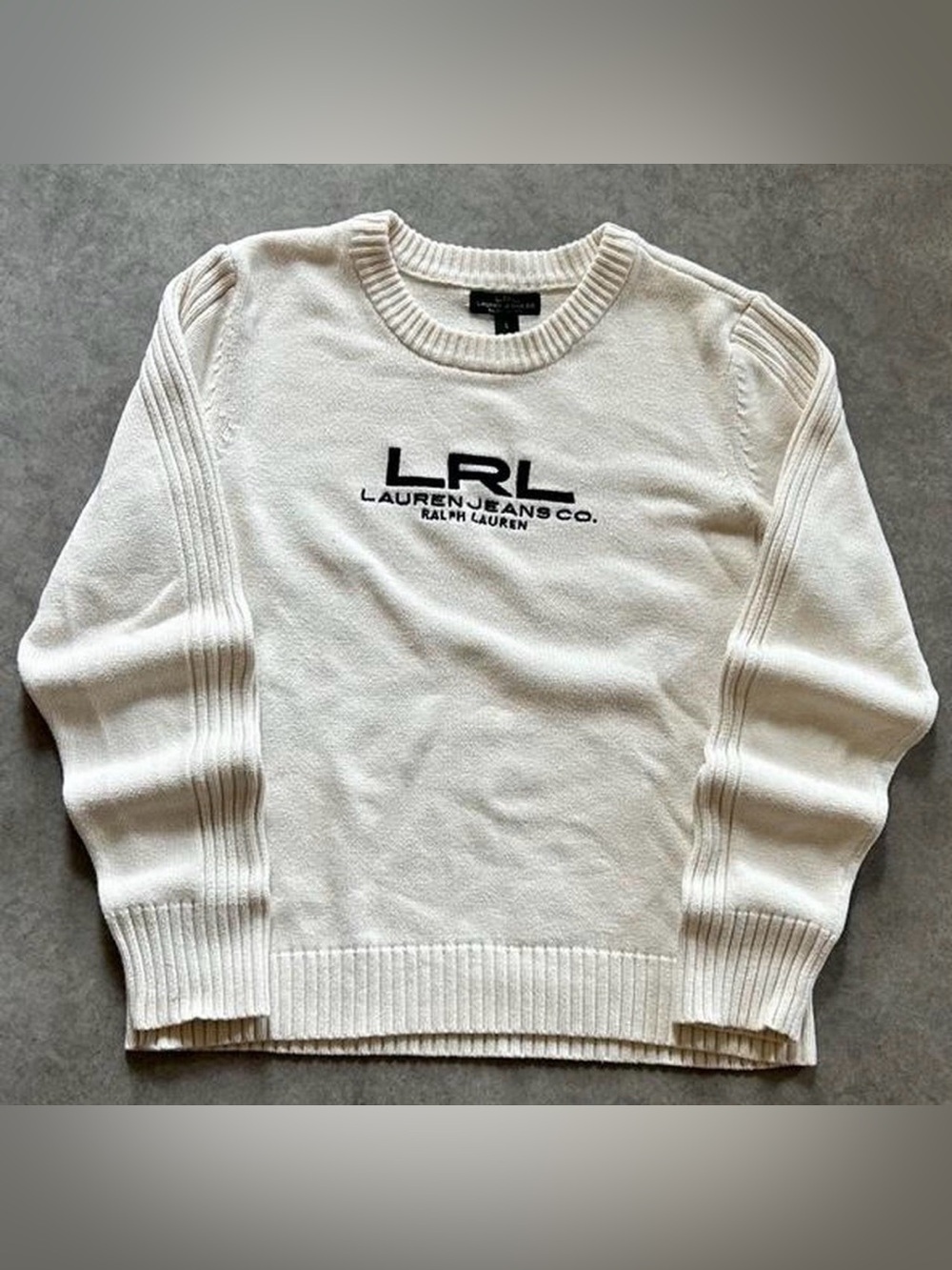 Ralph Lauren LRL Cream Crewneck Sweater with Black Logo